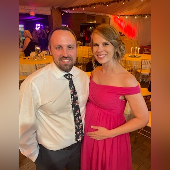 Floor length chiffon maternity dress- Fuchsia - Picture 5 of 5